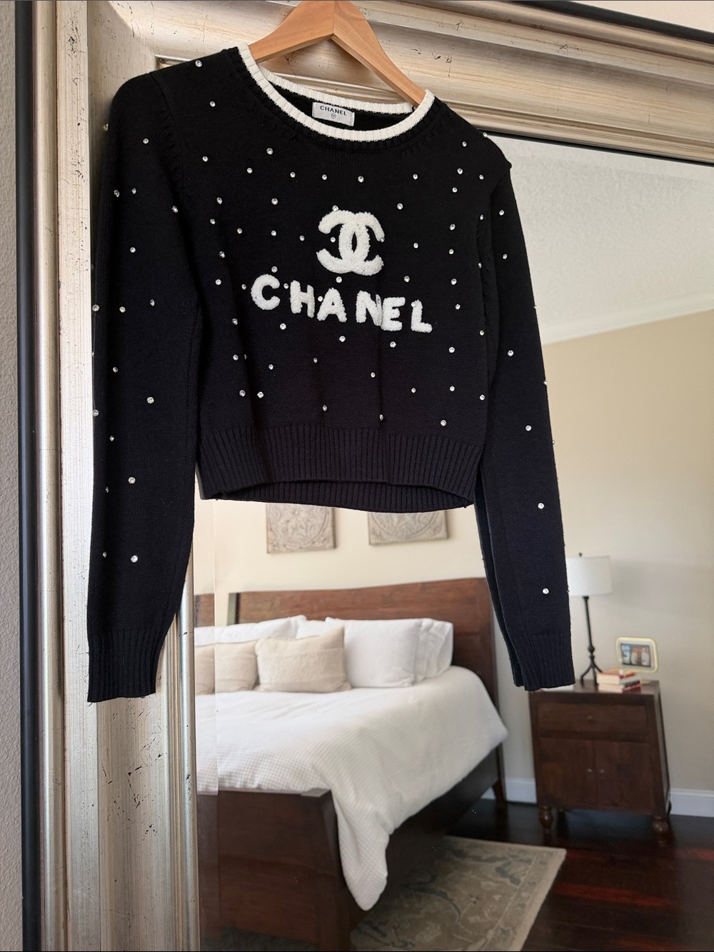 Black Stone-Embellished Crewneck Sweater